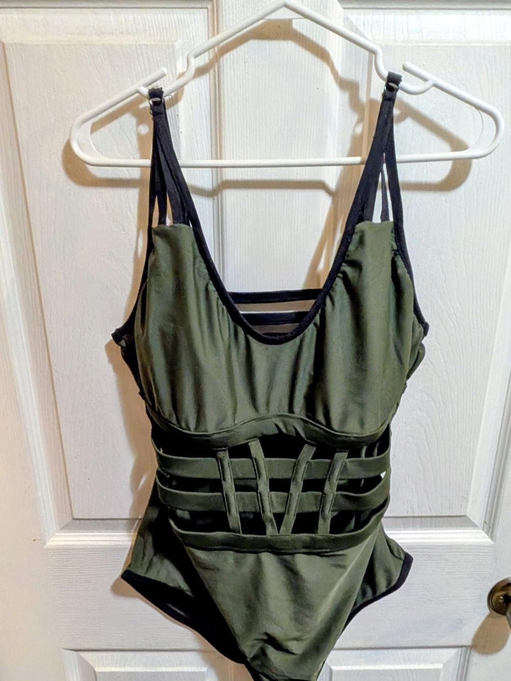 Forever 21 Olive Green One-Piece Swimsuit with Black Trim